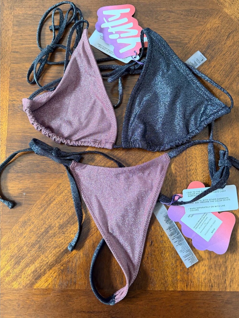 NWT- Yitty Shimmer Thong Bikini Set – L Top / S Bottom